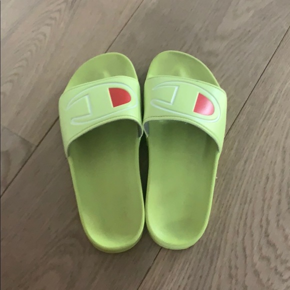 neon green champion slides